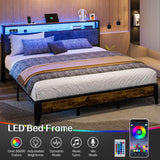 King Bed Frame with Headboard and LED Lights