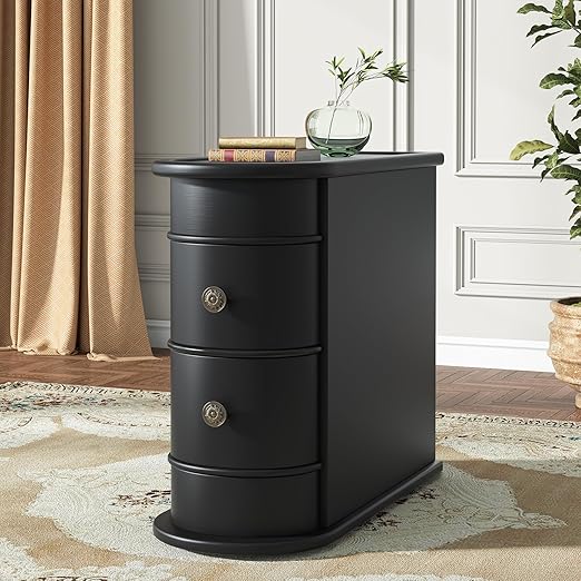 Solid Wood End Table, 2-Drawer Narrow Side Table Slim Chair Side Table