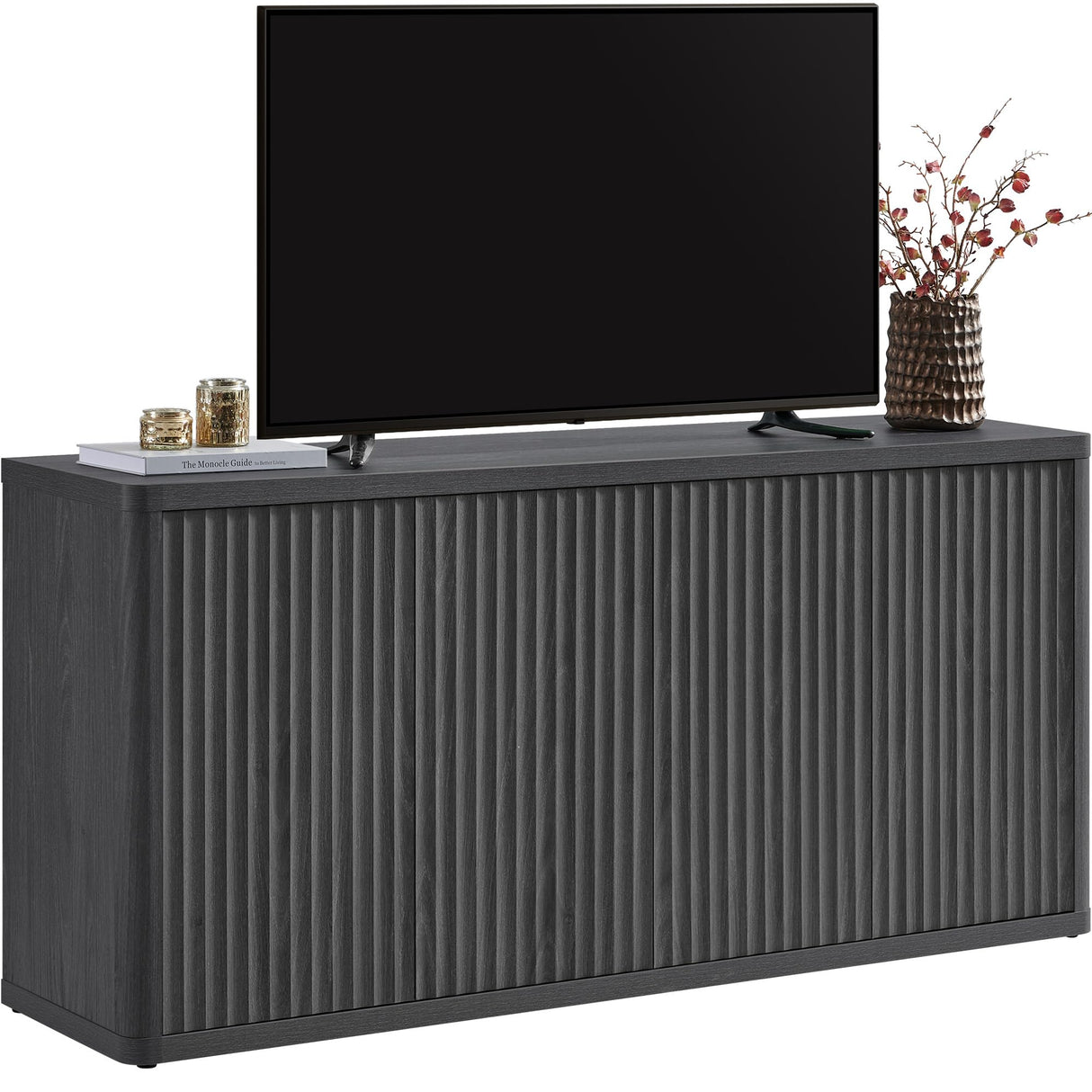 65-Inch TV Stand with Storage - Modern Fluted Entertainment Center