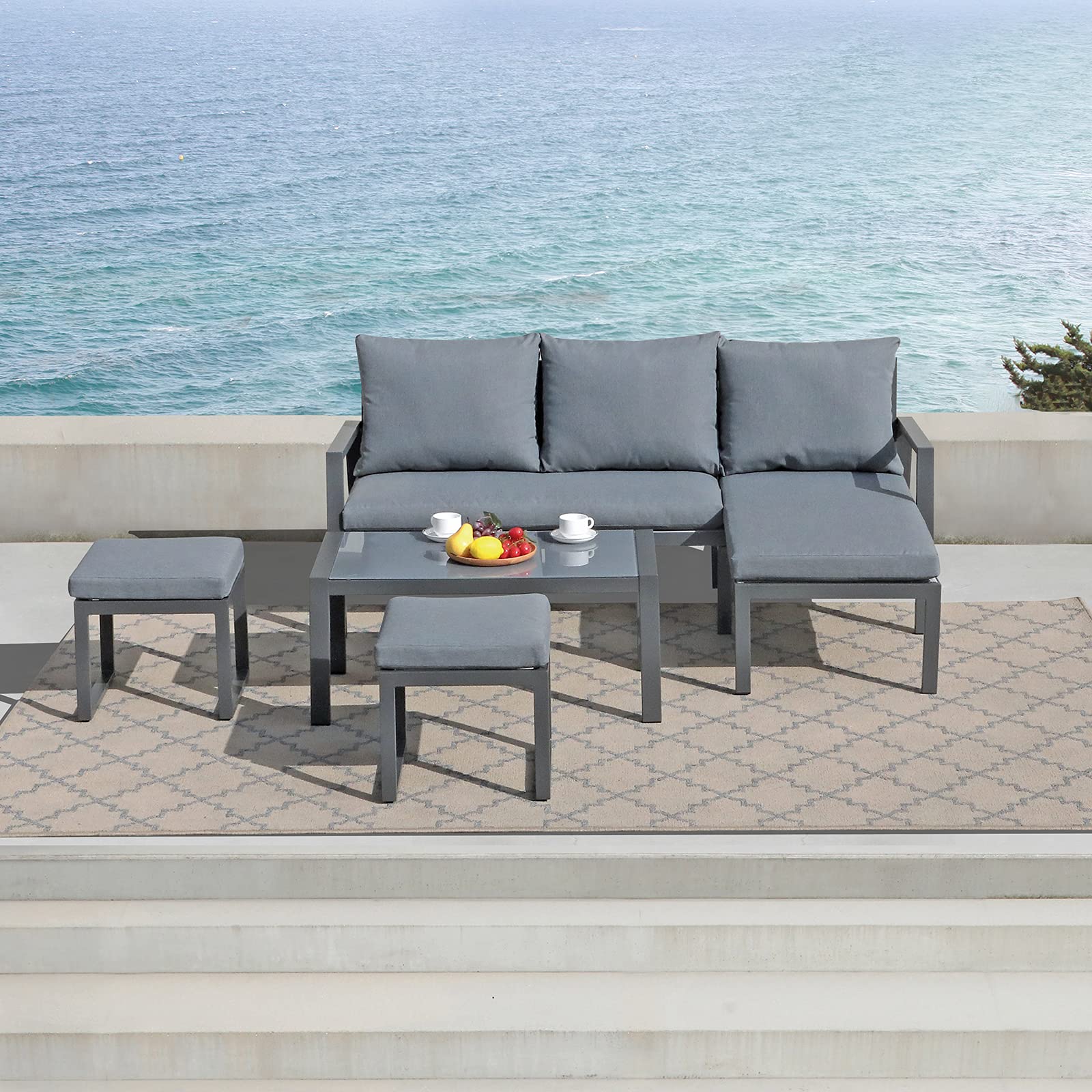 Outdoor Ottomans for Patio Set of 2, Assembled Aluminum Outdoor Footstool