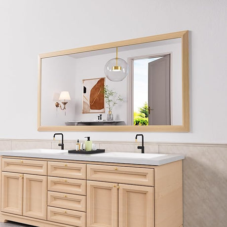 Black Bathroom Mirror, 72x36 Inch Thick Metal Framed Wall Mirrors for Over 2 Sinks,