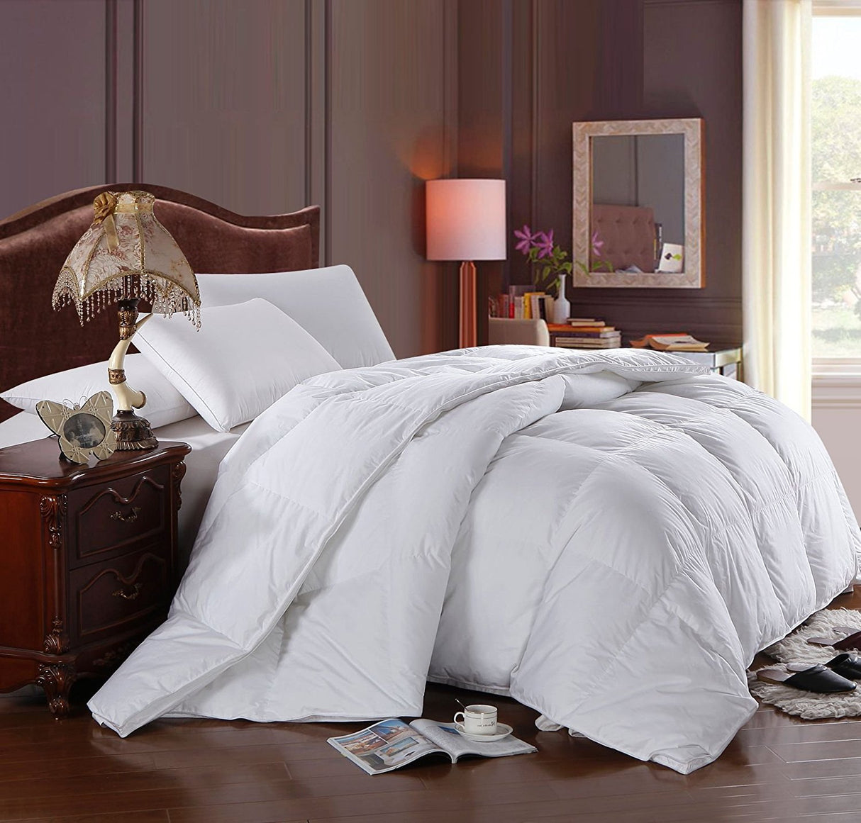 Soft, Light, Warm Down Comforter, 650 Fill Power, 100% Cotton Cover/Shell, 300 Threadcount, Solid White, King