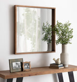 Hutton Rustic Wood Square Mirror, 30" x 30", Natural, Modern Farmhouse Wall Display