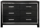 Kaydell Glam 6 Drawer Dresser with Faux Alligator Panels & Chrome-Tone Accents, Black