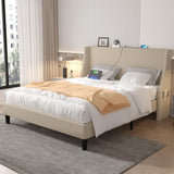 Full Bed Frame with Upholstered Wingback Headboard