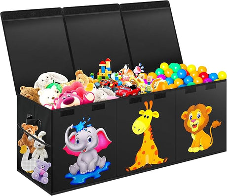 Large Toy Box, Collapsible Sturdy Storage Organizer with Lids, Dinosaur Toybox for Boys