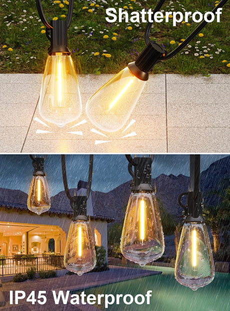 120FT Outdoor String Lights, Waterproof Patio Lights with 64 Hanging