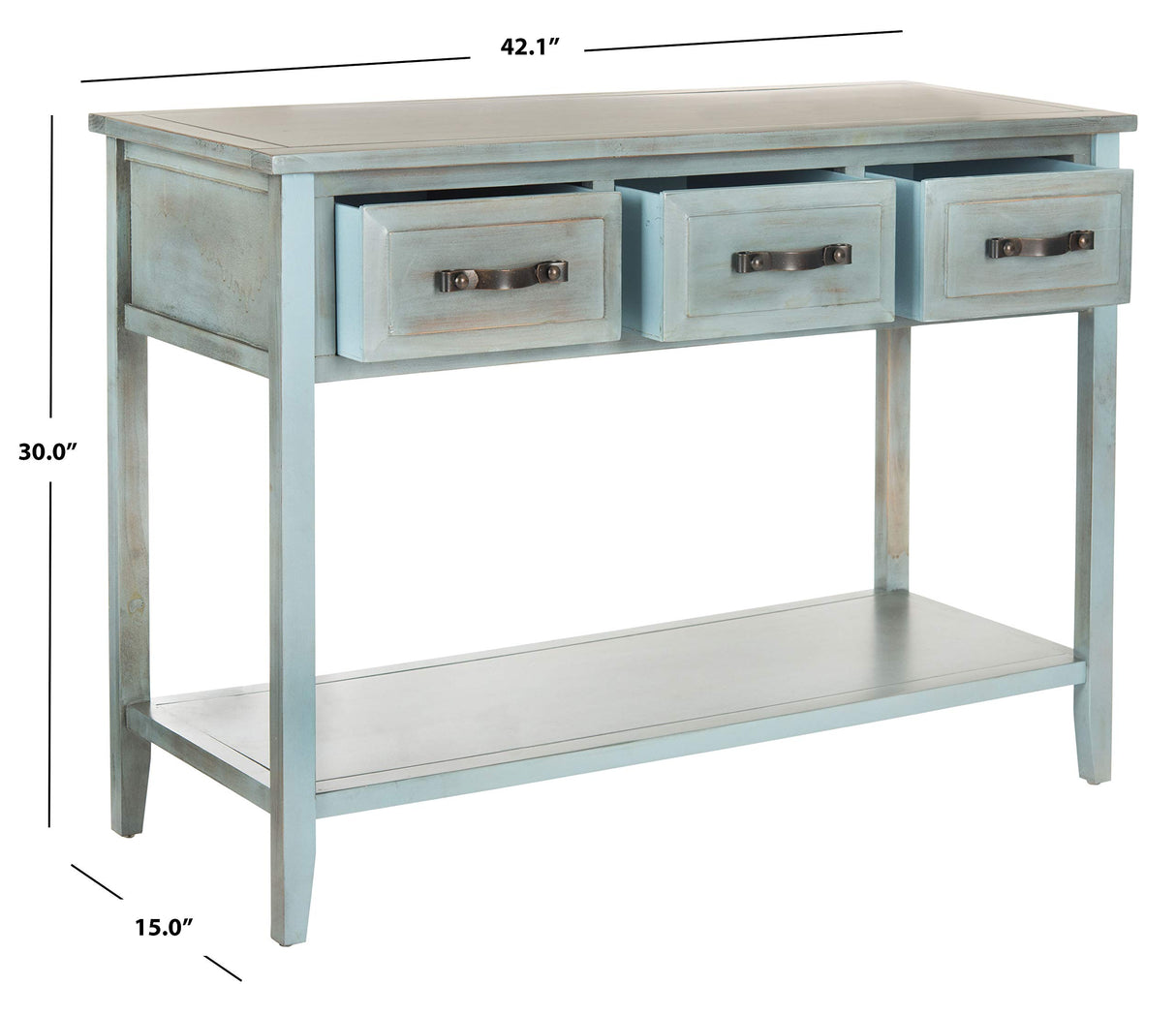 Home Collection Aiden Barn Blue 3-Drawer Bottom Shelf Console Table