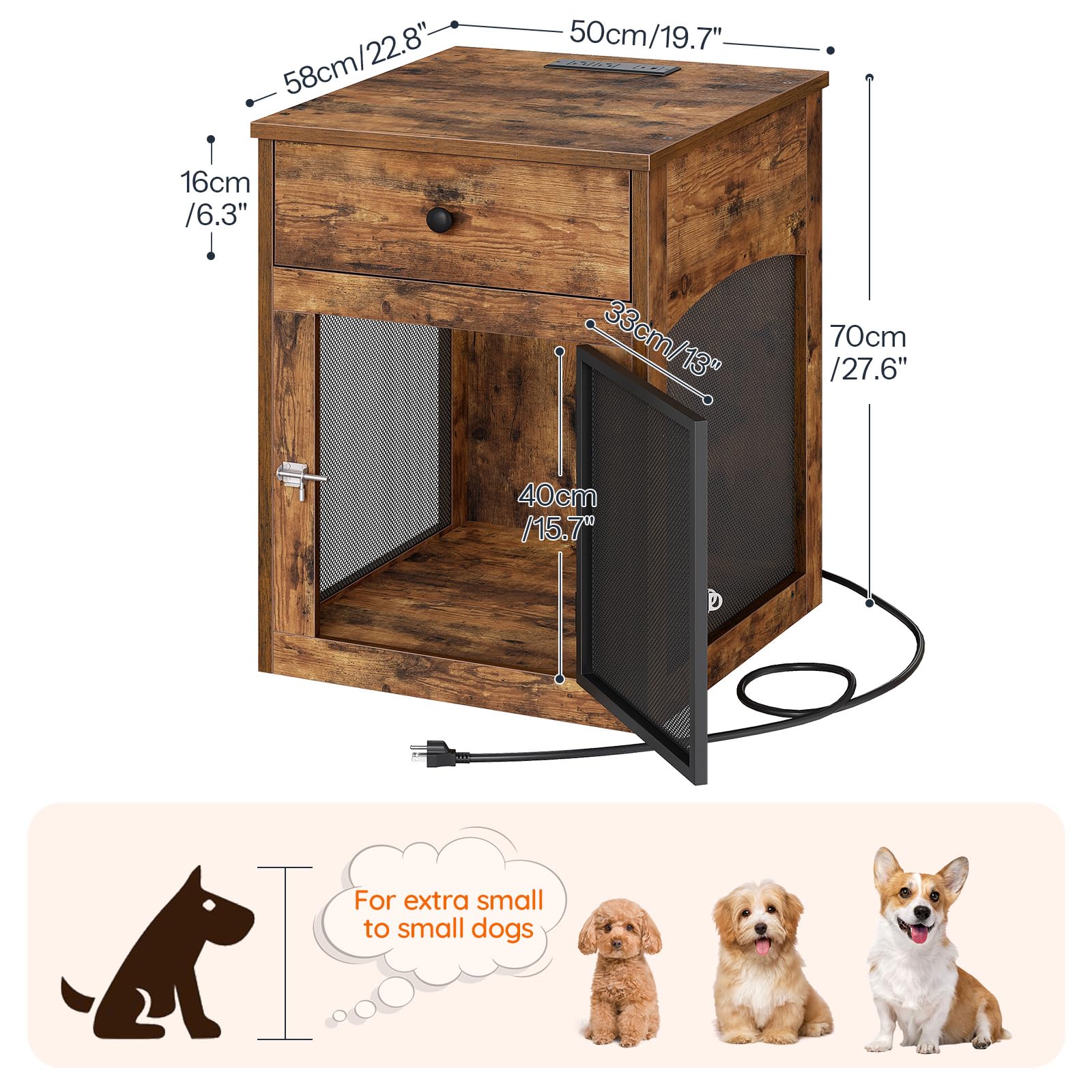 Dog Crate Furniture with Charging Station and Drawer