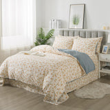 Floral Duvet Cover Set Queen 100% Brushed Cotton Off White Orange Rose Flower