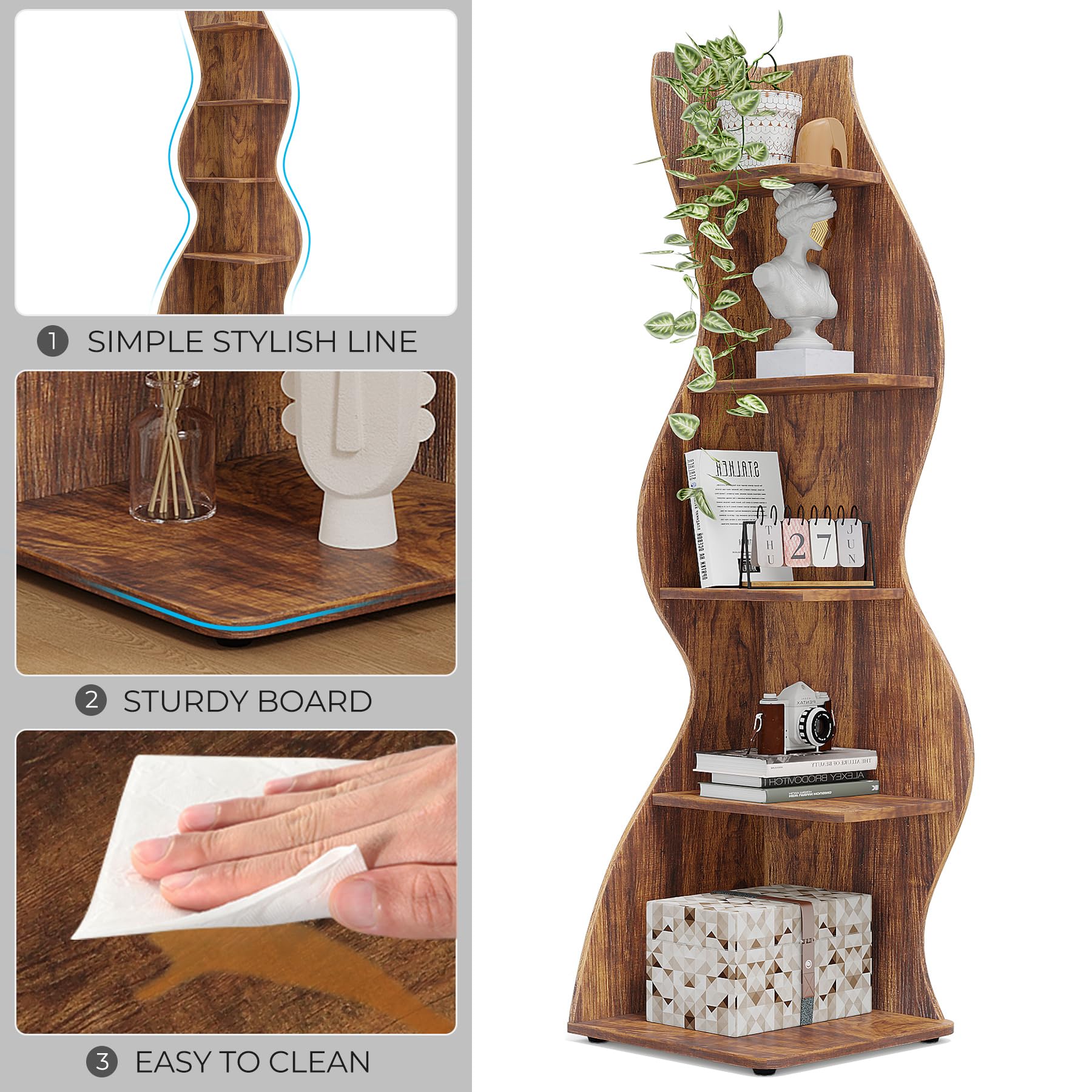 Corner Shelf, Rustic 5-Tier Wall Corner Bookshelf,