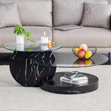 3-Tier Glass Coffee Table, Modern Round Coffee Tables, Circle Wood Coffee Table