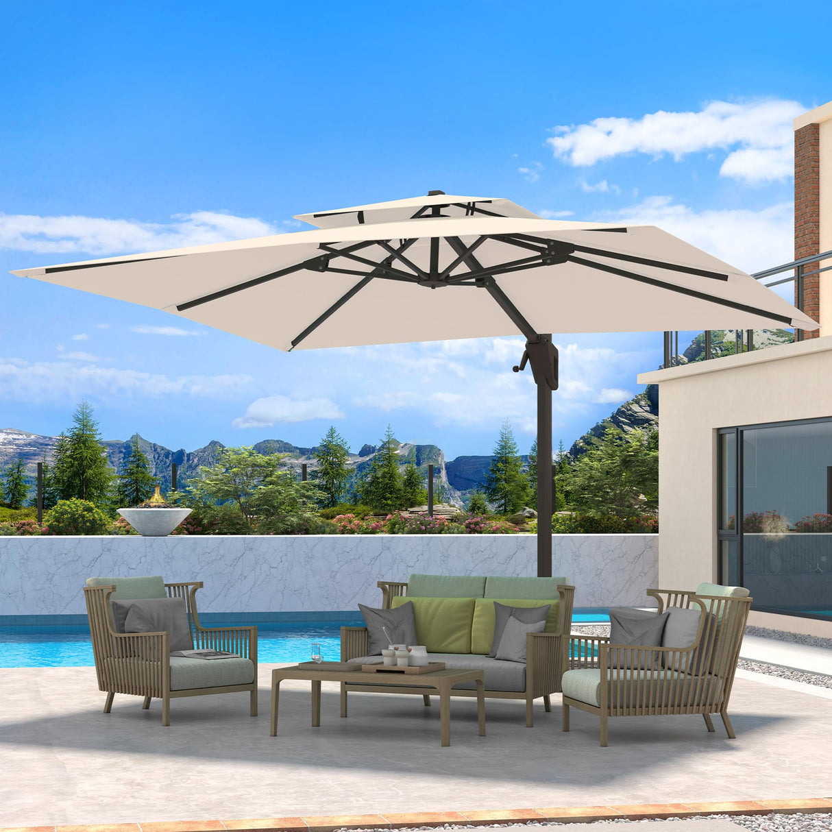 10 X 13 FT Cantilever Patio Umbrella Outdoor Heavy Duty Double Top Windproof Rectangle Offset Umbrellas