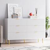 White 6 Drawer Dresser for Bedroom, 56” Wide Wood Dresser Organizer with Metal Legs, Modern Chest of Drawers for Bedroom, Hallway, Home Office