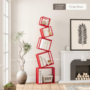 Bookshelf, 5-Tier Geometric Bookcase, 70.6" Tall Red Book Organizer,