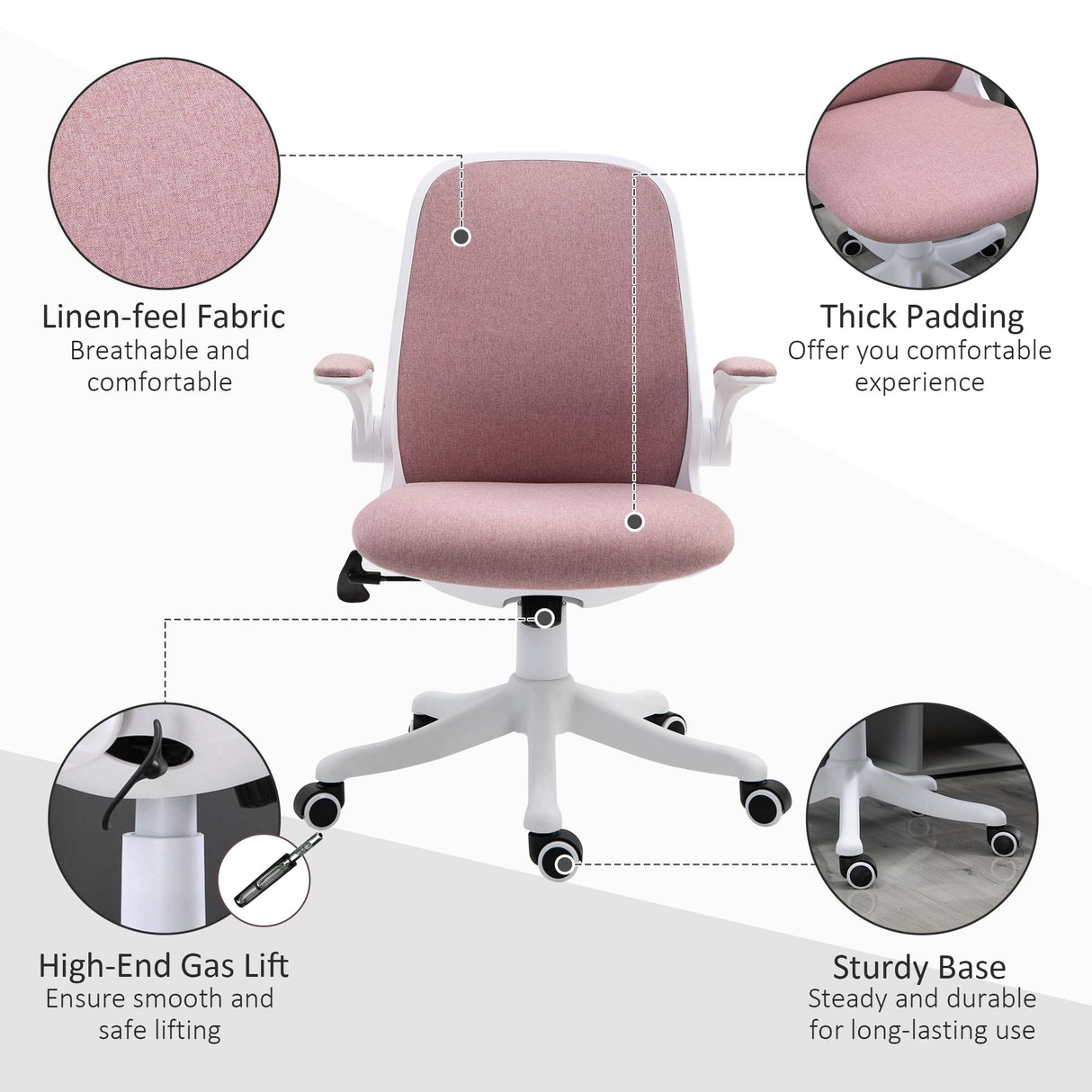 Linen-Touch Fabric Office Chair Swivel Task Chair with Adjustable Lumbar Support,