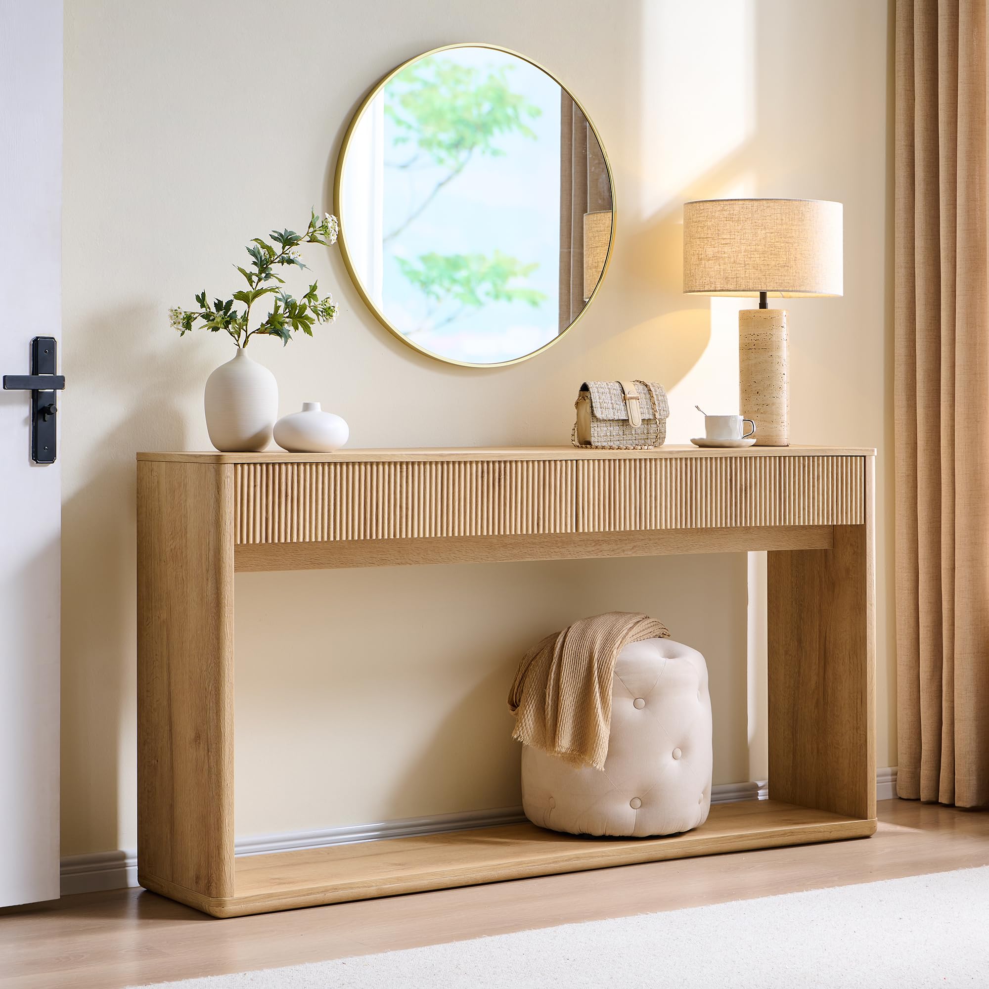 63" Fluted Console Table with 2 Drawers - Natural Oak