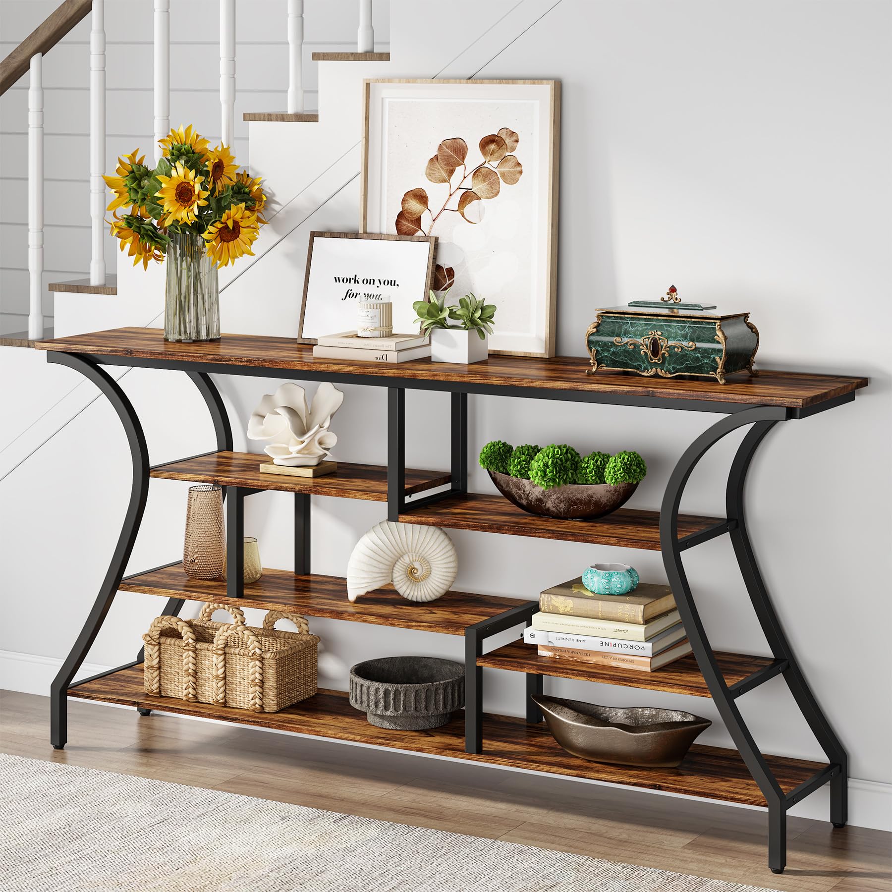 70.9 Inch Extra Long Console Table, Industrial Narrow Sofa Table