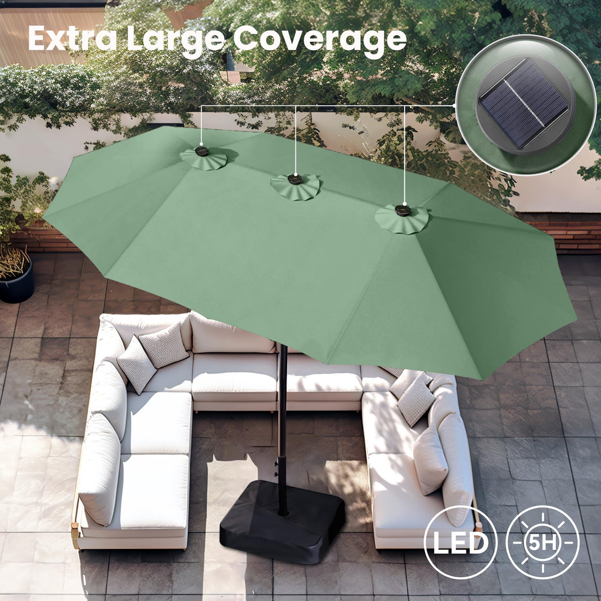 15ft Large Patio Umbrella with Solar Lights, Double-Sided Outdoor Market Rectangle Umbrellas with 36 LED Lights,