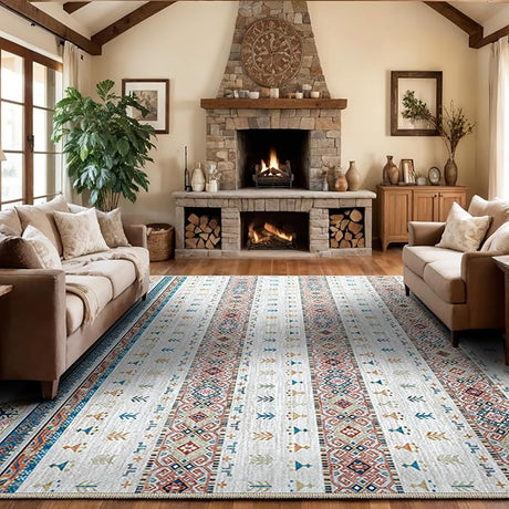 9x12 Area Rug Living Room - Washable Rugs for Bedroom Low Pile Large Rug Non Slip