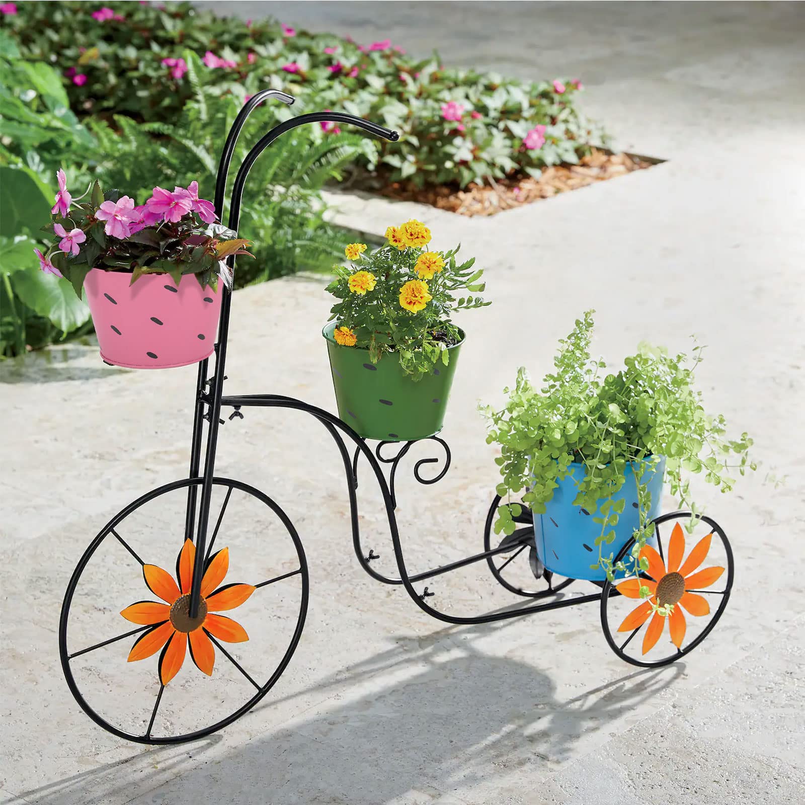 Vintage Bicycle-Shaped Metal Plant Stand with 3 Buckets