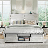 Queen Bed Frame with Wood Headboard & Charging Station