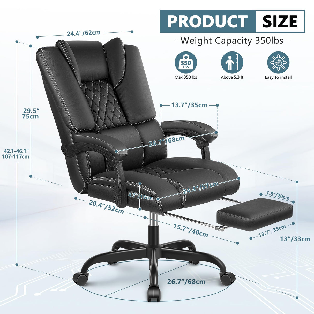 Office Chair, Big and Tall Office Chair Desk Chair Comfy Heavy Duty Home Office Desk