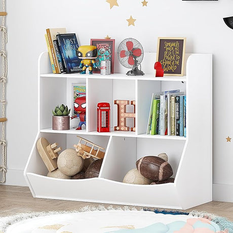 Toy Storage Organizer with Bookcase, Kid’s Multi Shelf Cubby for Books,Toys