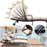 Outdoor Lounge Chairs Set of 2 Beach Wicker Chaise Lounge with Wheels, Cushion