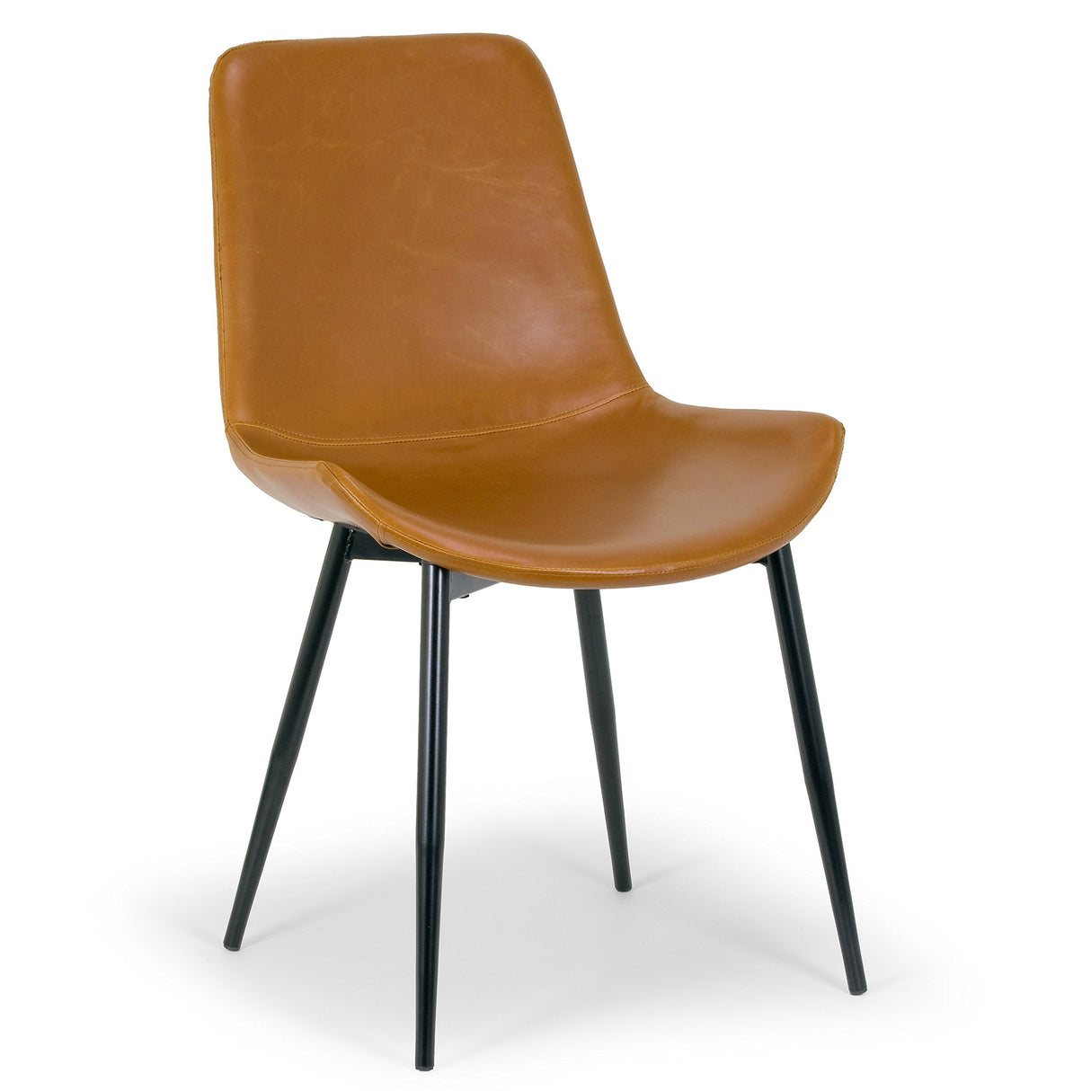 Set of 2 Alary Caramel Brown Faux Leather Modern Dining Chair with Black Iron Legs