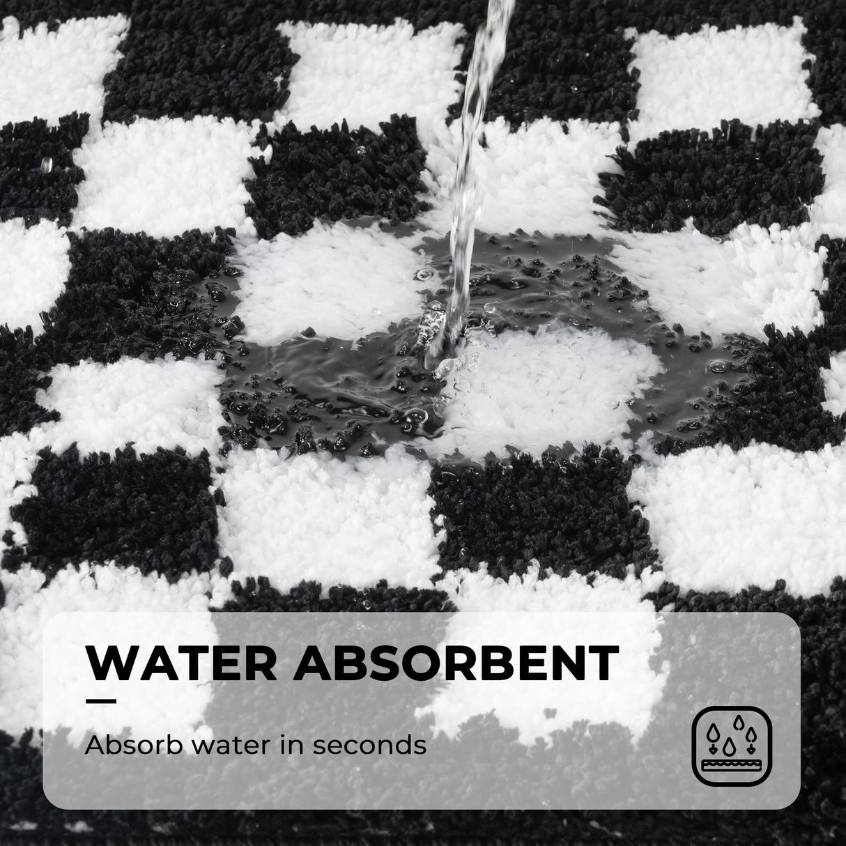 GRANNY SAYS Checkered Black Bathroom Rugs, 24" x 16", Non-Slip Bath Mats for Bathroom, Plush Shag Absorbent Microfiber Ultra Soft Bath Mat, Cute Washable Rug for Tub, Shower, Bedroom