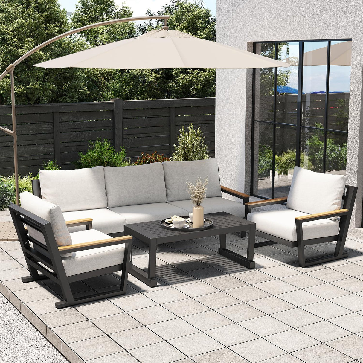 Aluminum Outdoor Sofa,4 Seats Modern Patio Furniture Set,Sectional Sofa Conversation Set