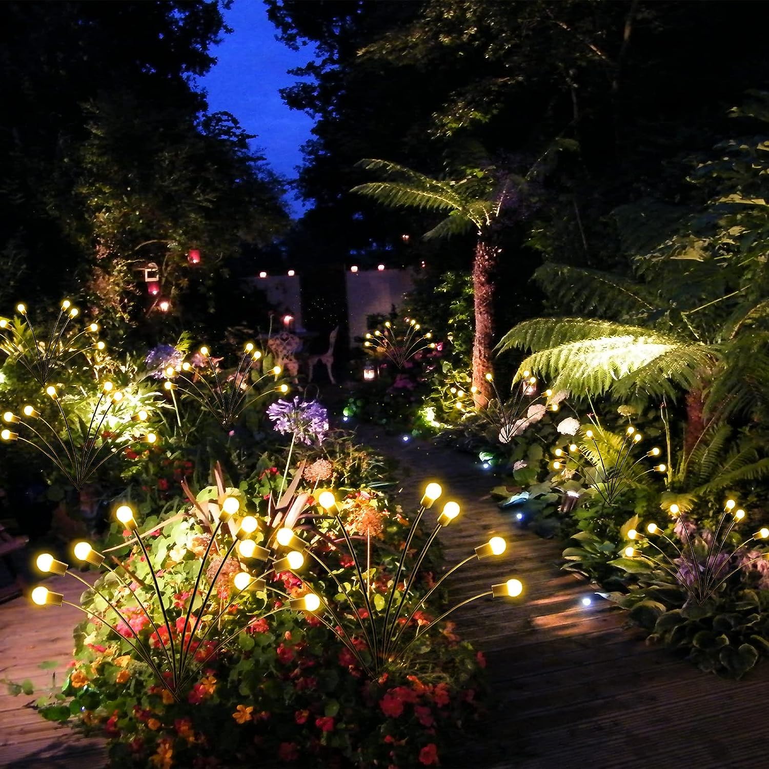 4-Pack Solar Garden Lights Outdoor, Upgraded 32 LED Firefly Solar Lights