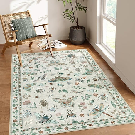 Insect Print Area Rugs 8x10, Non Slip Washable Rugs for Living Room 8x10 Rug, Soft Modern Bedroom Rug 8x10 Under Bed Ultra