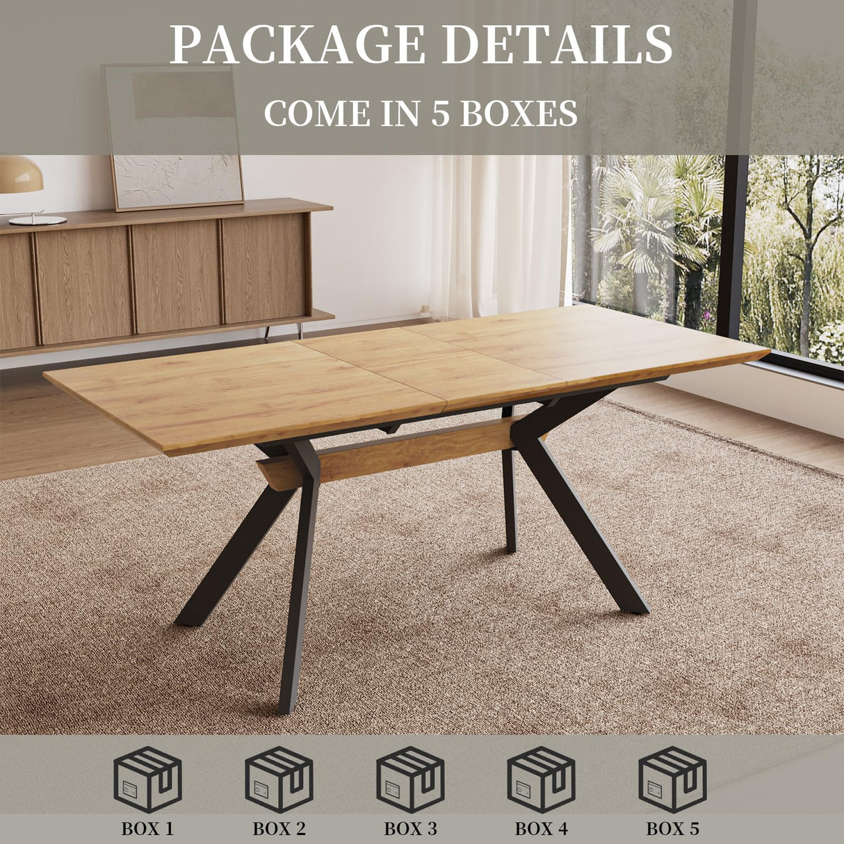 7 Piece Dining Table Set, 55'' to 71'' Extendable Rectangular Dining Table with 6 PU Dining