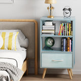 Blue Kids Nightstand with Drawer, Nursery Side Table with Open Storage, 3-Tier Modern