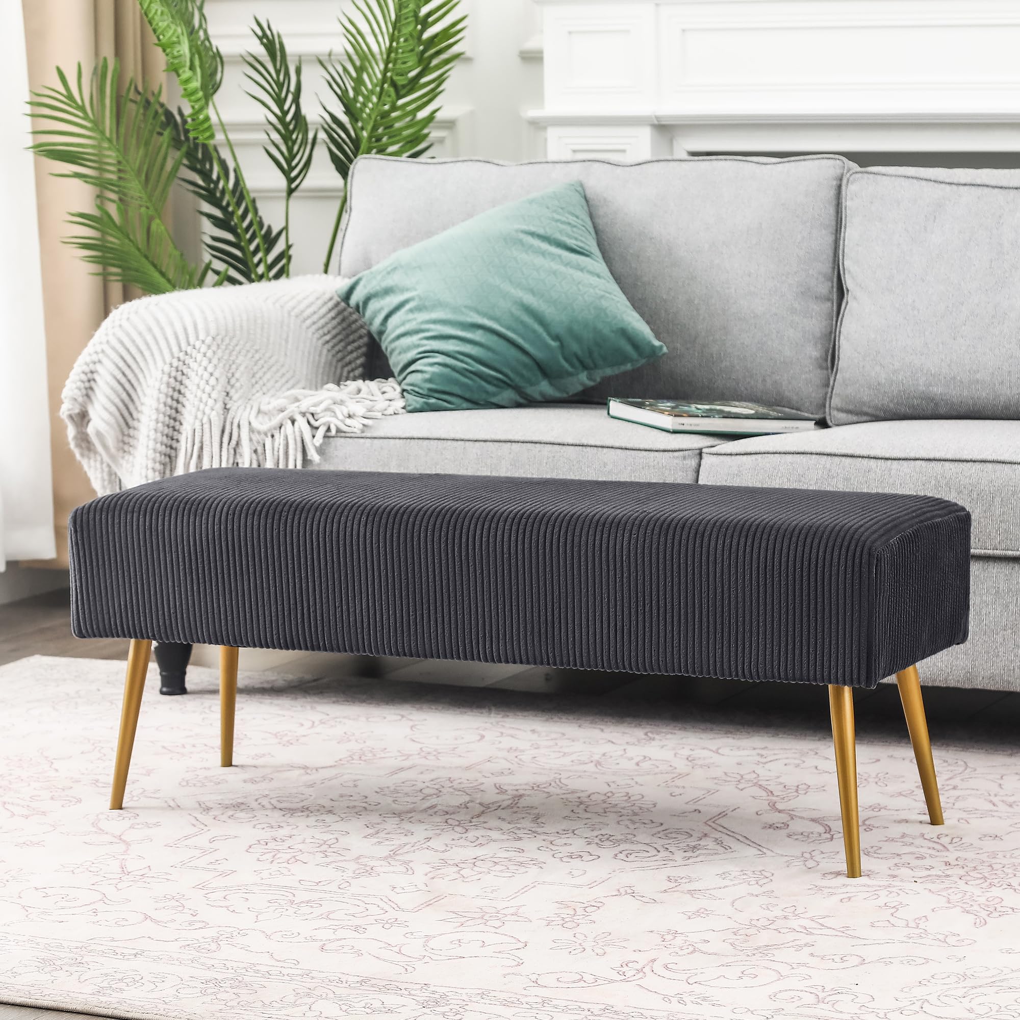 Ottoman Bench, End of Bed 44" Velvet Indoor Window Upholstered Padded Bench