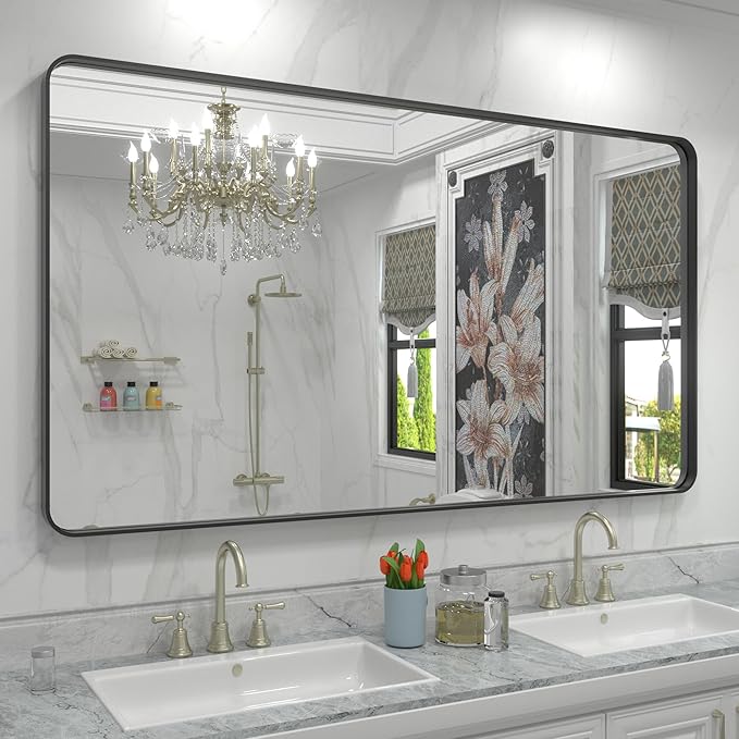 Black Bathroom Mirror, Modern Rectangle Metal Framed Mirrors