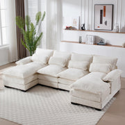 CloudNest 110" U-Shaped Chenille Sectional Sofa – Soft Plush Couch with Pillows