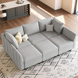 Large Modular Sectional Sofa Sleeper Sectional Couch with Storage Chenille Sectional Sofa Bed for Living Room, 9 Seats, Dark Grey