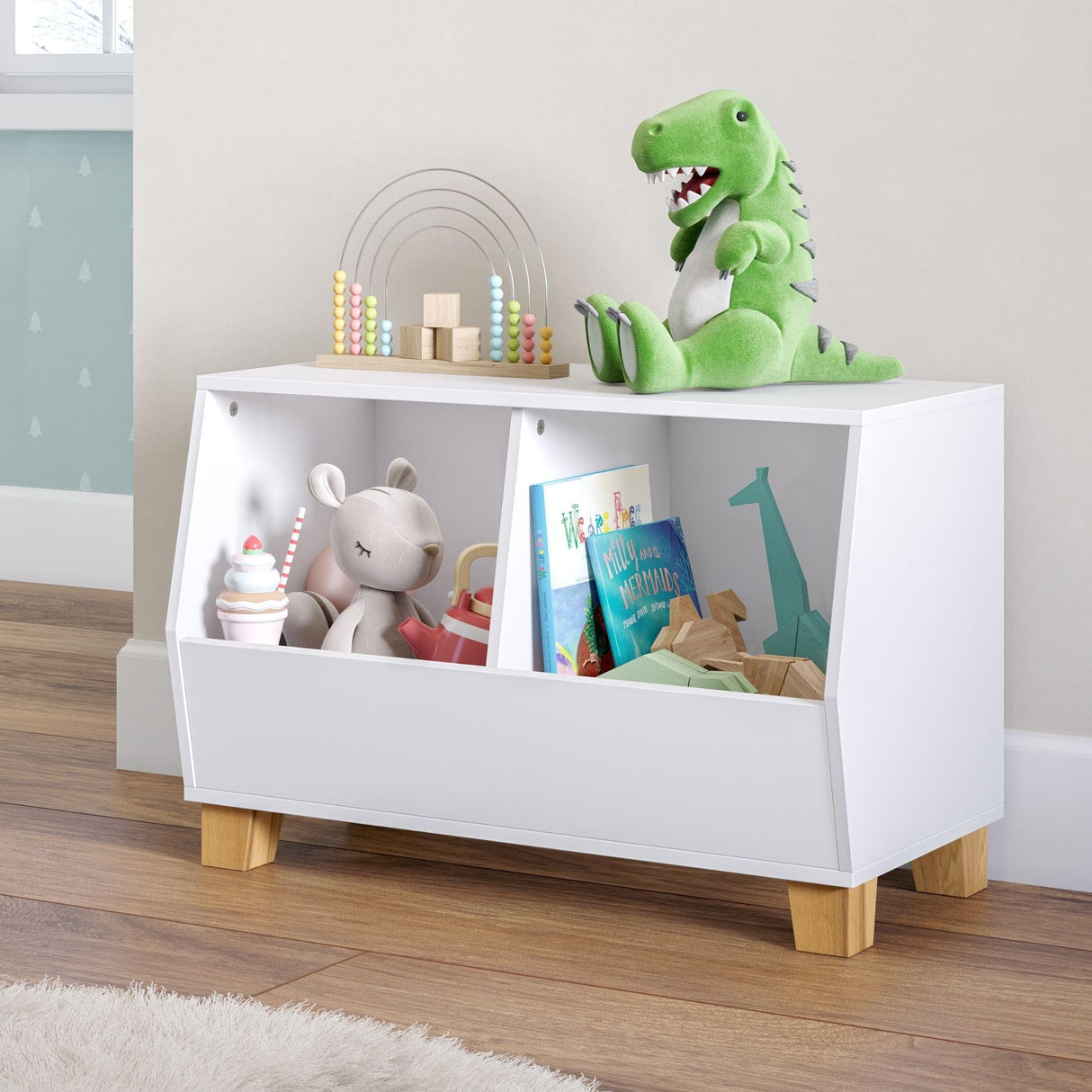 Catch-All Toy Organizer with 2 Compartments - 27” Cubby Storage Organizer Book Nook