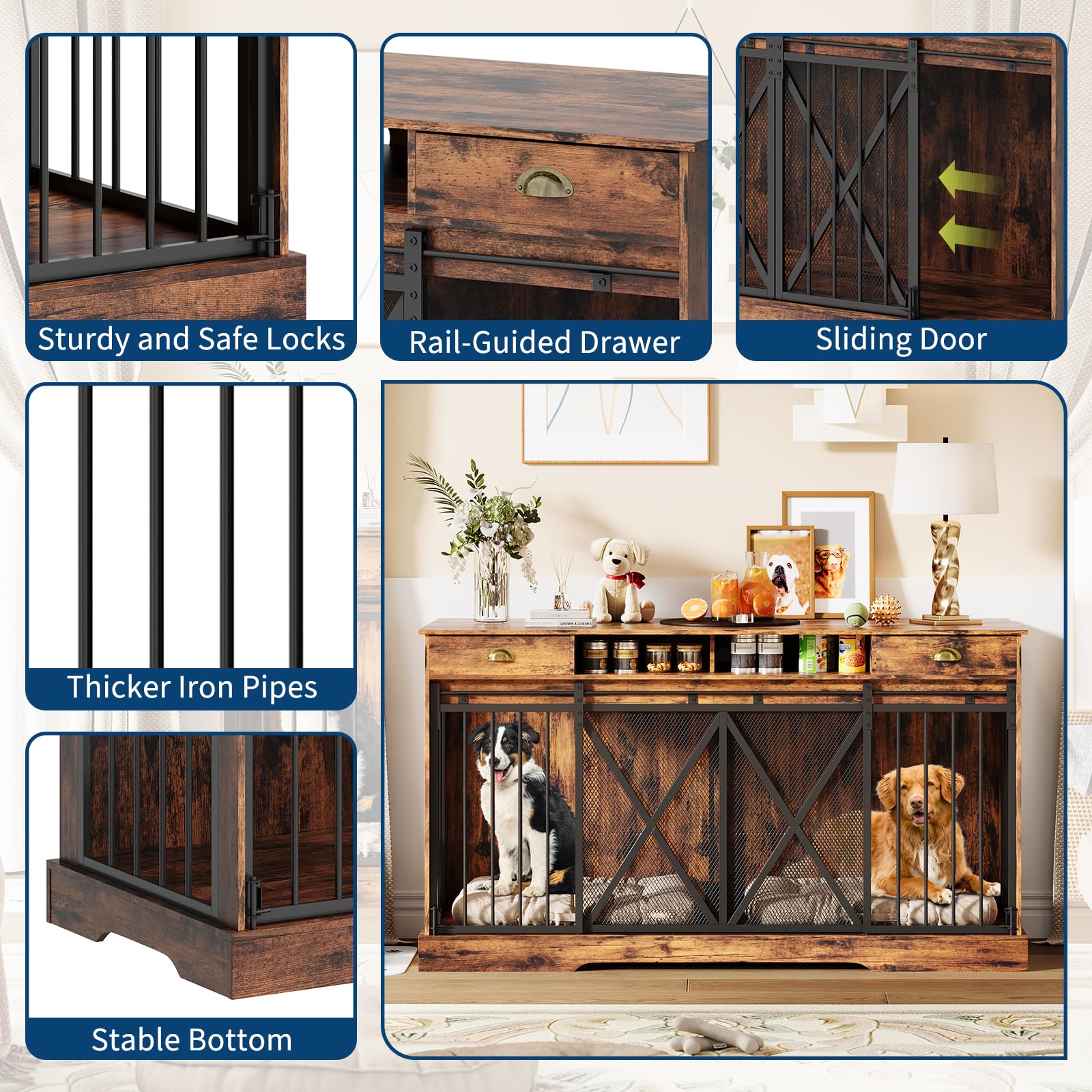 63" Extra Large Double Dog Crate with Removable Divider