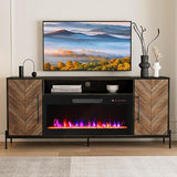 68" Wood TV Stand with 36" Electric Fireplace - White Ebony