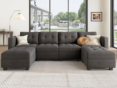 Modular Sectional Sofa with Storage Seat Convertible L Shaped Couch with Chaise Velvet