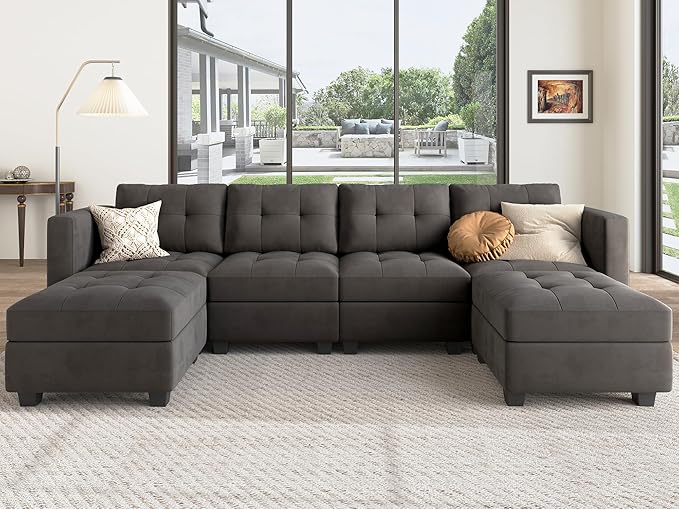 Modular Sectional Sofa with Storage Seat Convertible L Shaped Couch