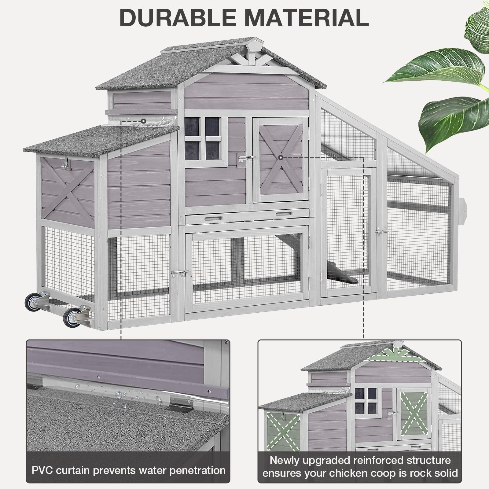 Chicken Coop with Wheels Wooden Outdoor Chicken House Easy Cleaning