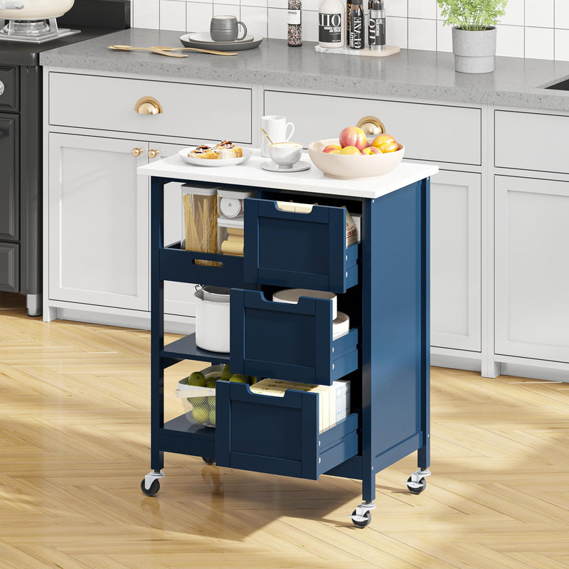 Small Solid Wood Top Kitchen Island Cart on Wheels with Storage