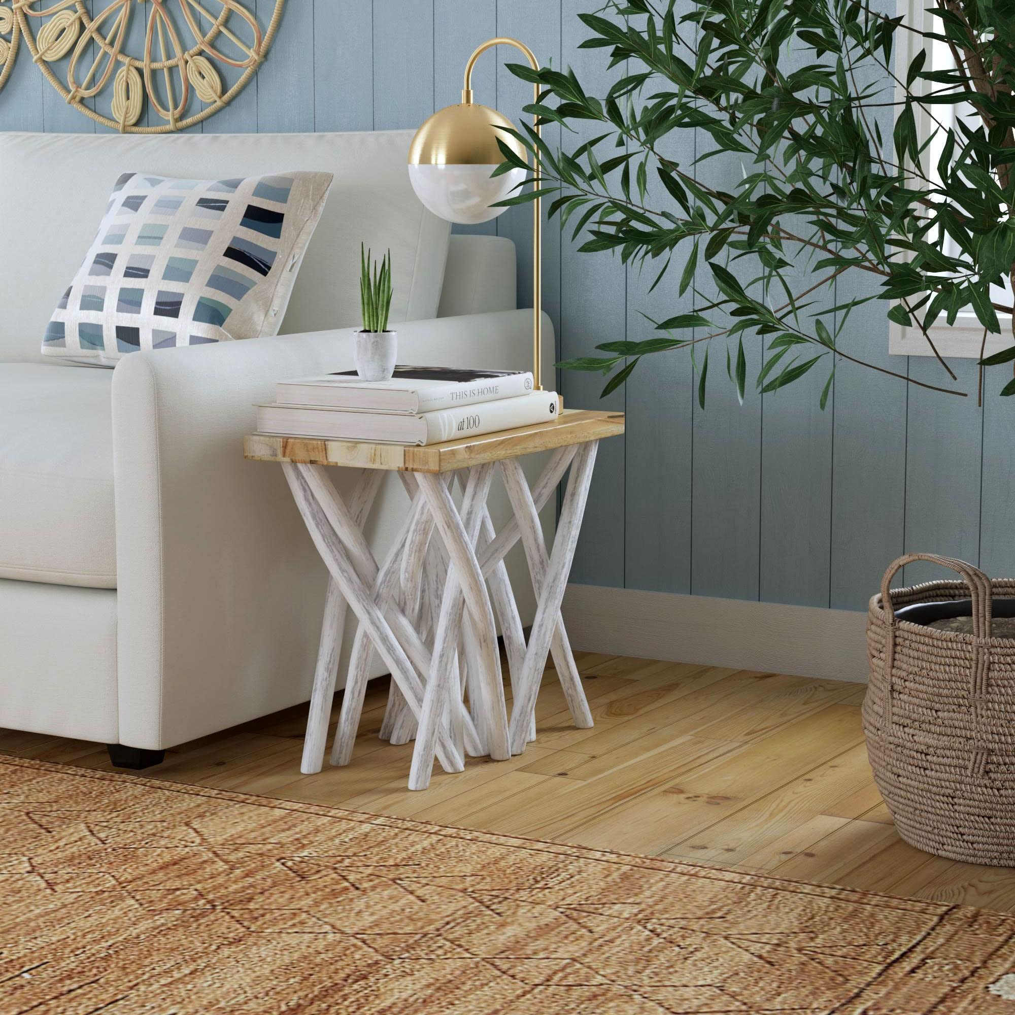 100% Solid Handcrafted Teakwood Stump End Table, Warm Hue with Natural