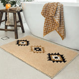 Boho Bathroom Rugs Cream Beige Bath Mat Non Slip Moroccan Geometric