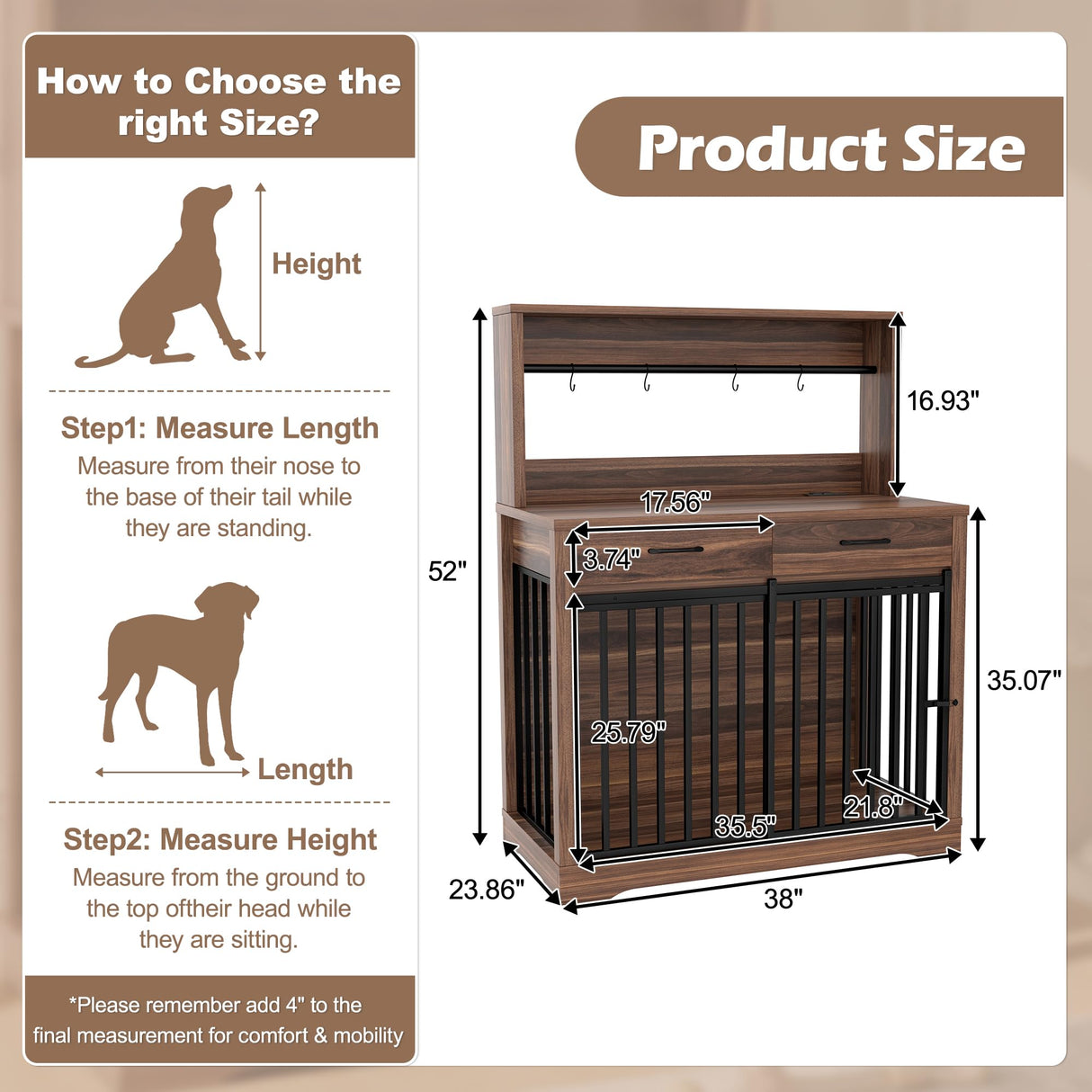 Modern Dog Crate Furniture with Charging Station - 38 Inch